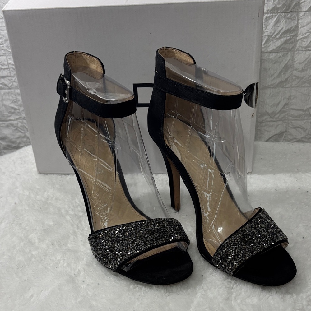 Elegant Black Sparkle Ankle-Strap Heels